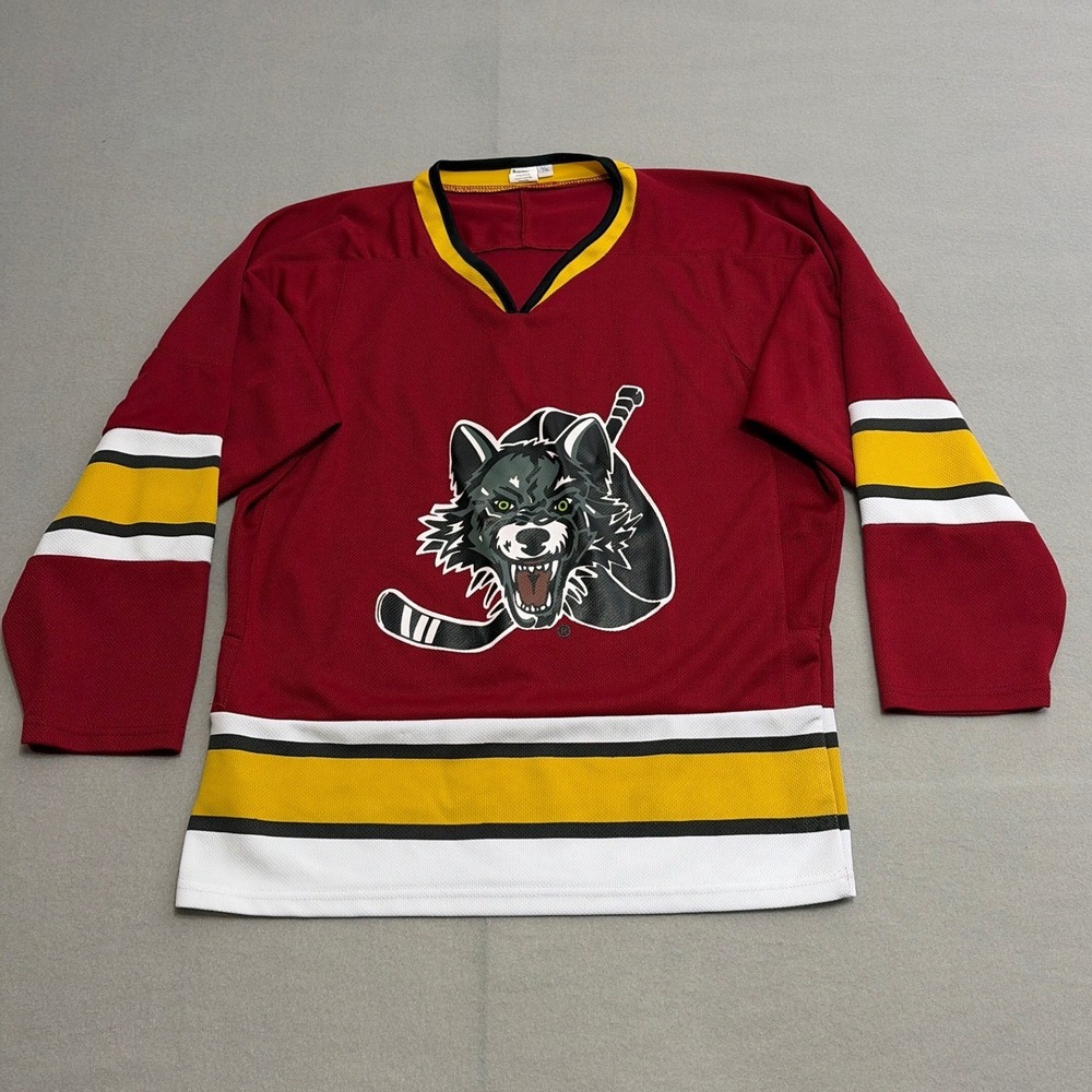 Success Promotion Wolves Hockey Jersey Maroon Yellow White Mens Size L/XL